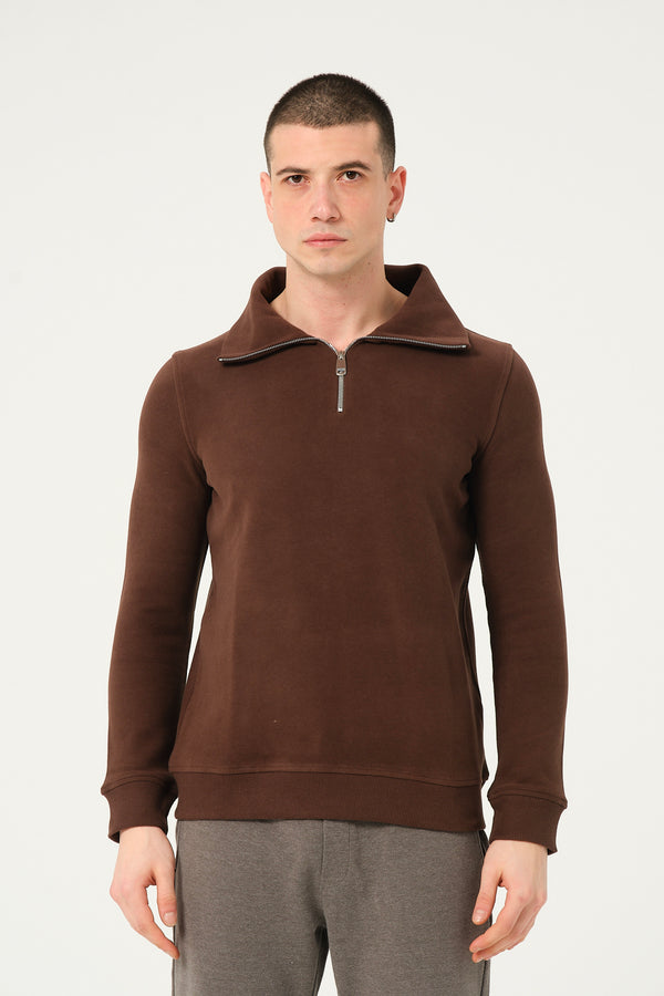 Maglione Uomo Cotone Marrone con scollo ampio