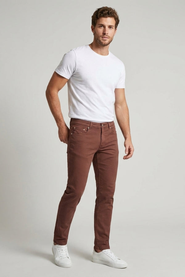 Pantalon Homme Coton extensible Brun