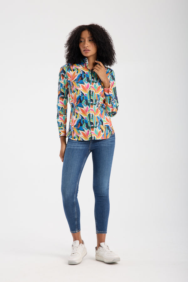 Camicia Donna Silvia Iconic Popelin Stretch Nero Arancione
