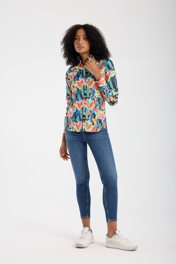 Camicia Donna Silvia Iconic Popelin Stretch Nero Arancione