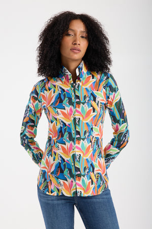 Camisa Mujer Silvia Iconic Popelin Stretch Negro Naranja