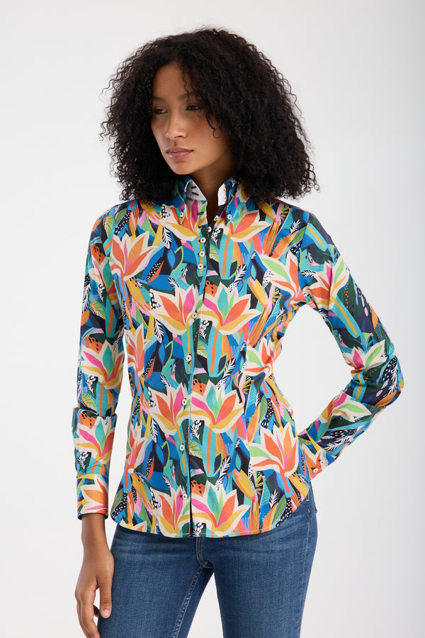 Camicia Donna Silvia Iconic Popelin Stretch Nero Arancione