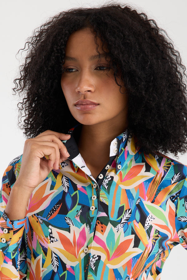 Camicia Donna Silvia Iconic Popelin Stretch Nero Arancione