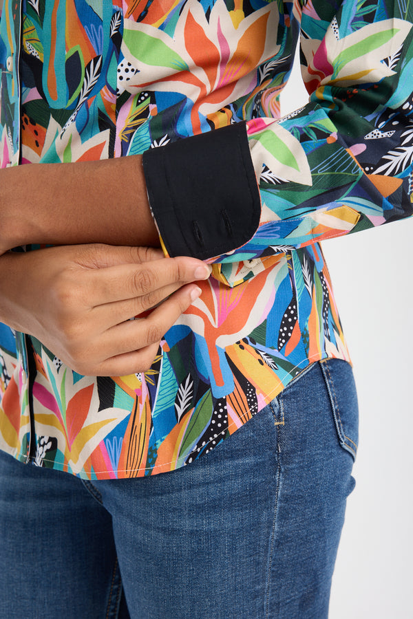 Camicia Donna Silvia Iconic Popelin Stretch Nero Arancione