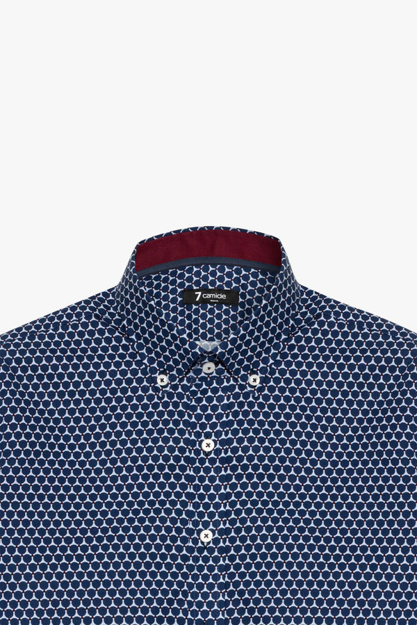 Button down Collar Poplin Man Shirt Blue Printed