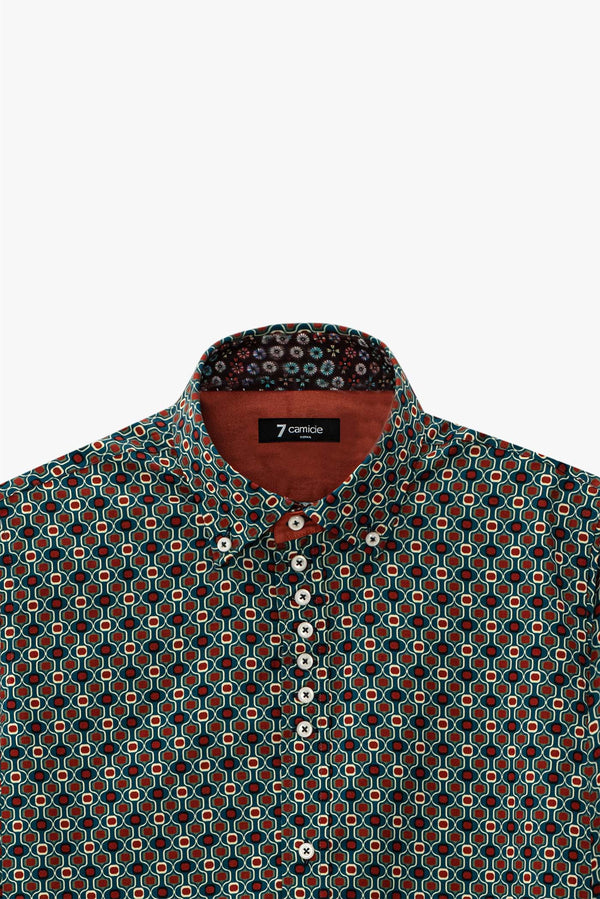 Donatello Iconic Herren Hemd Popelin Grun Orange