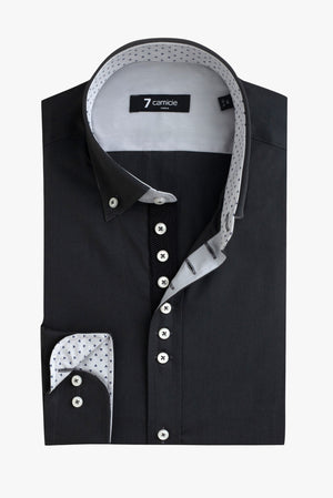 Button down Collar Poplin Stretch Man Shirt Grey Plain