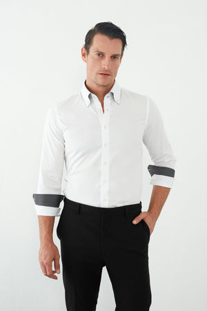 Roma Sport Herren Hemd Poplin Stretch Weiss