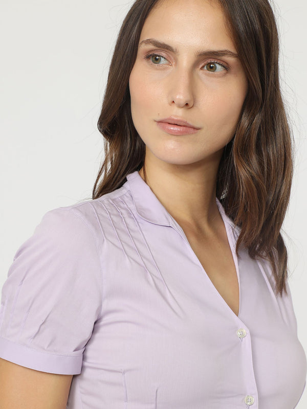 Lucrezia Iconic Cotton Women Shirt Short Sleeve Lilac