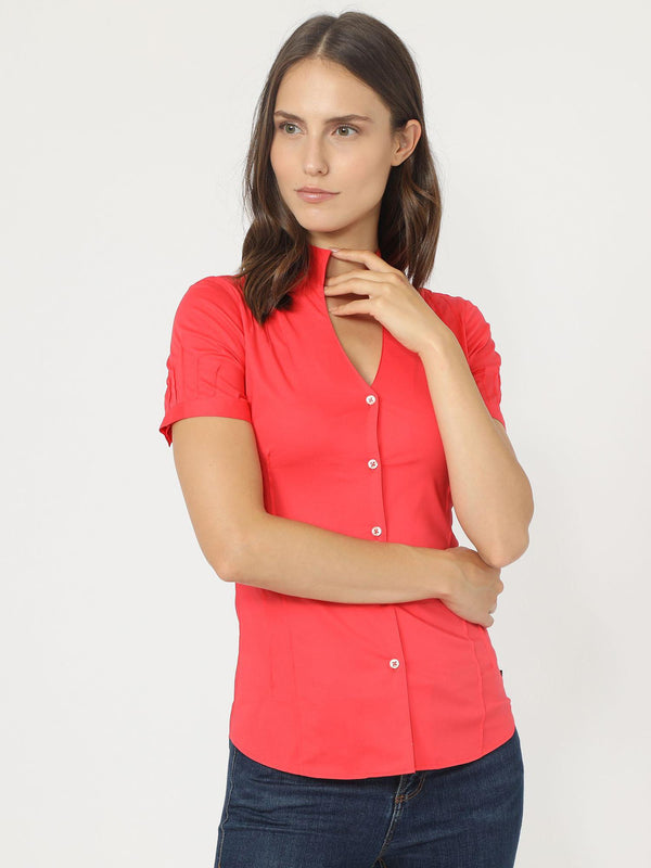 Lucrezia Iconic Poplin Stretch Women Shirt Short Sleeve Red