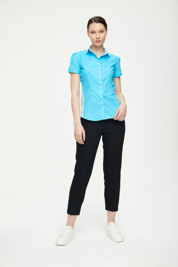 Giulietta Iconic Damen Hemd Kurzarm Poplin Stretch Hellblau