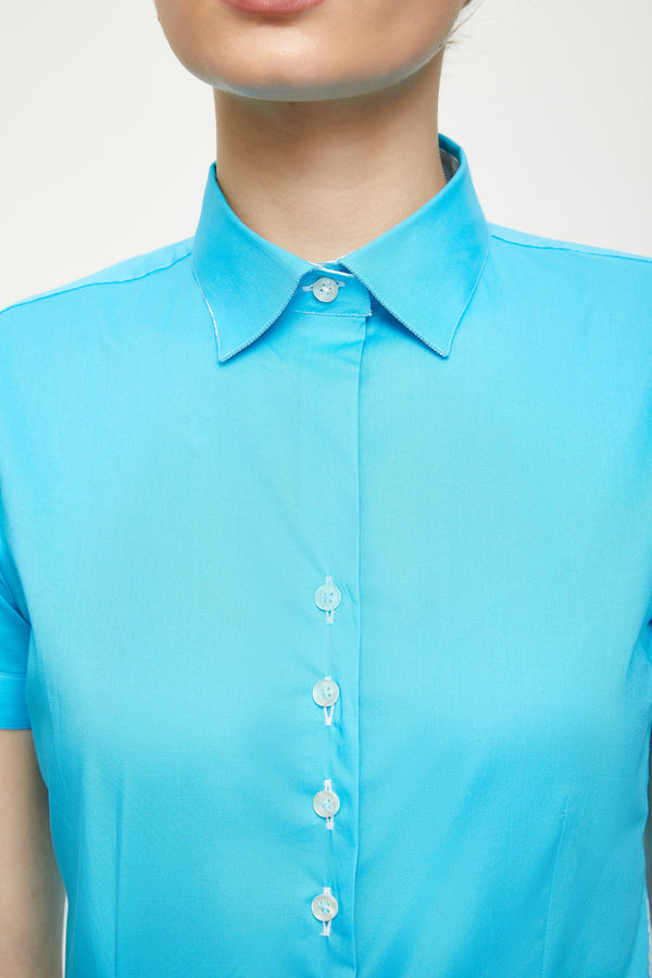 Giulietta Iconic Damen Hemd Kurzarm Poplin Stretch Hellblau