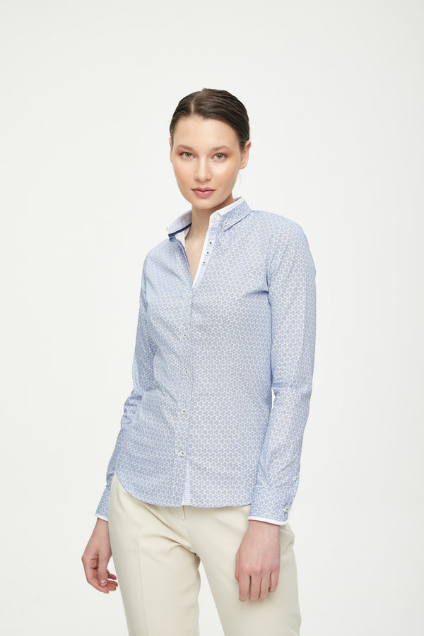 Camisa Mujer Silvia Iconic Algodon Azul Blanco