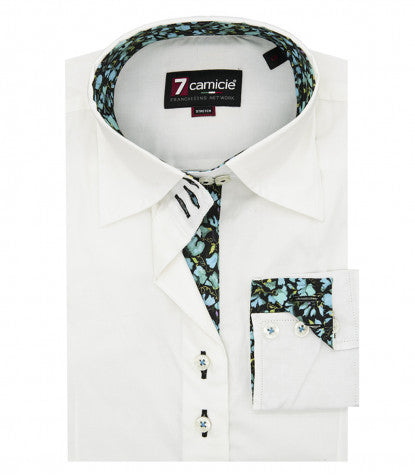 Camisa Mujer Cuello Italiano Popelin elastico Blanca Lisa