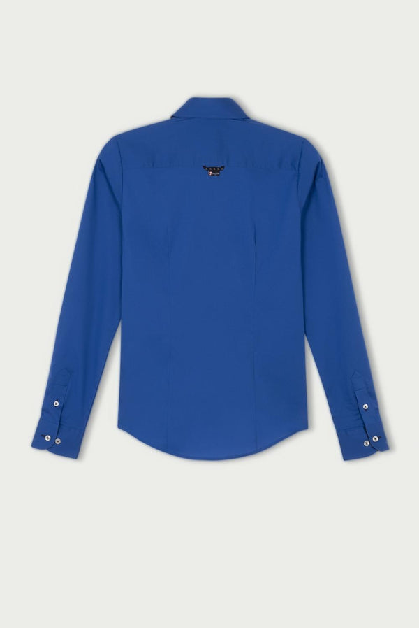 Camisa Mujer Cuello Italiano Popelin elastico Azul Marino Lisa