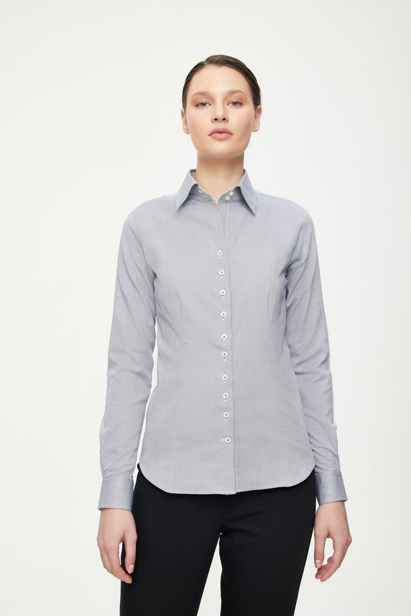 Camisa Mujer Cuello ItalianoOxford gris claro Lisa