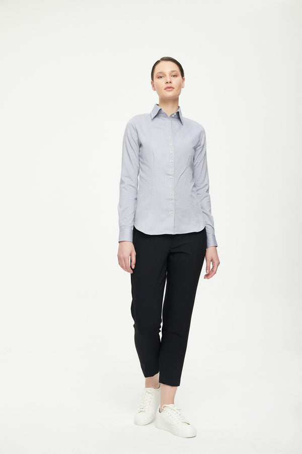 Camisa Mujer Cuello ItalianoOxford gris claro Lisa