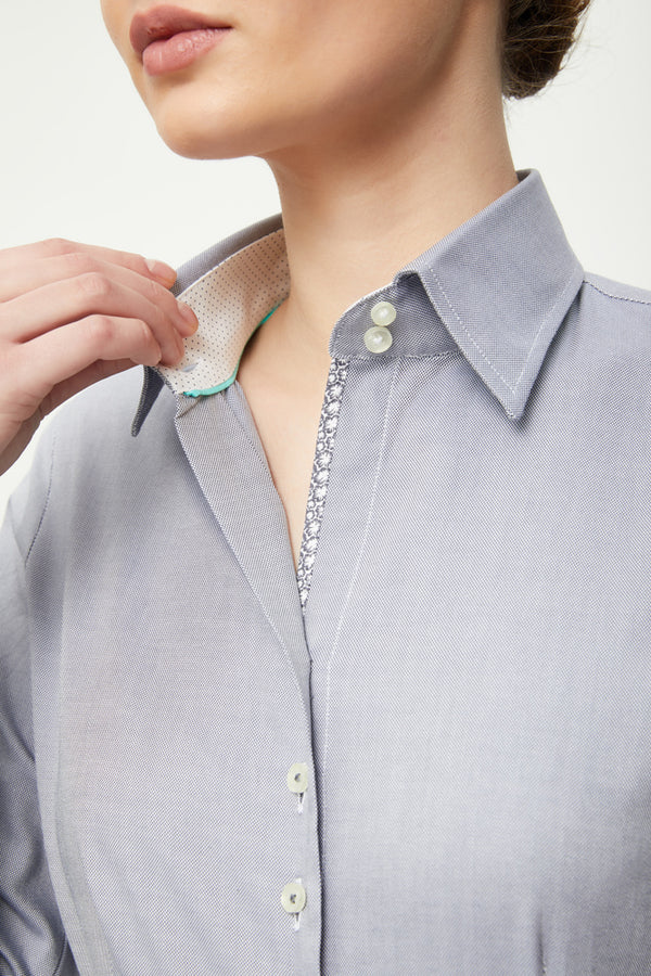 Camisa Mujer Cuello ItalianoOxford gris claro Lisa