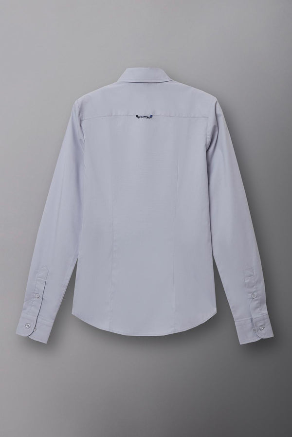 Pointed Collar Poplin Stretch Women Shirt Grey Plain