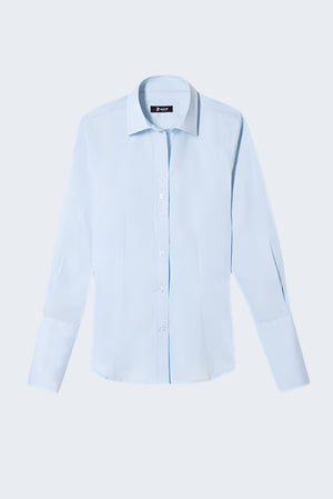 Spread Collar Poplin Stretch Women Shirt Light Blue Plain