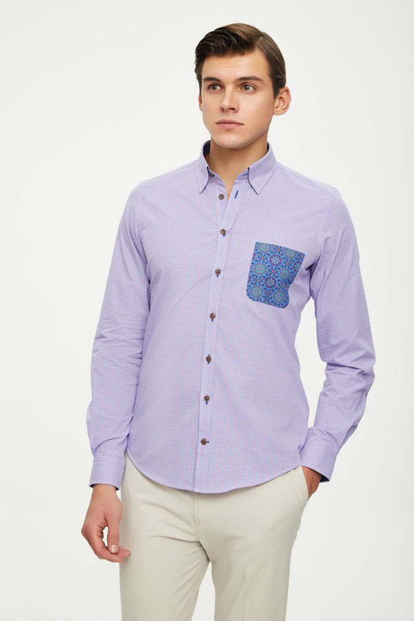 Button down Collar Poplin Man Shirt White Check