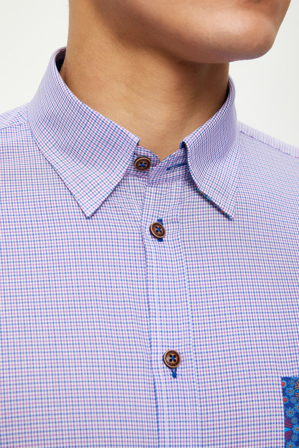 Button down Collar Poplin Man Shirt White Check