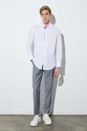 Pointed Collar Poplin Stretch Man Shirt White Plain