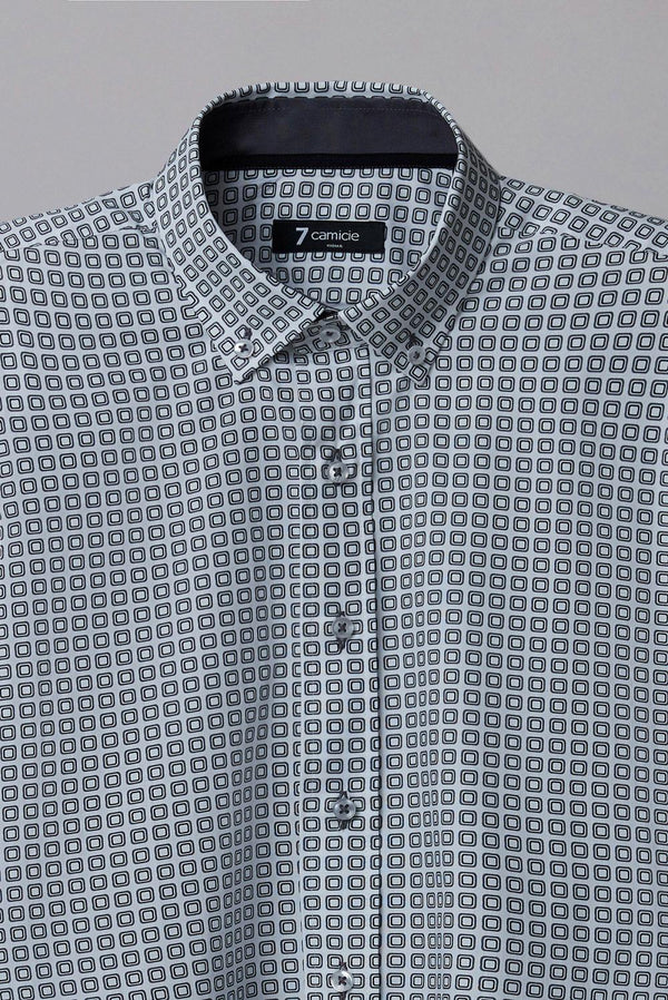 Button down Collar Poplin Man Shirt White Printed