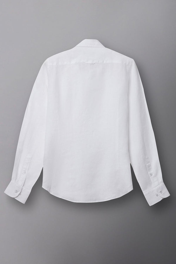 Button down Collar Linen Man Shirt White Plain