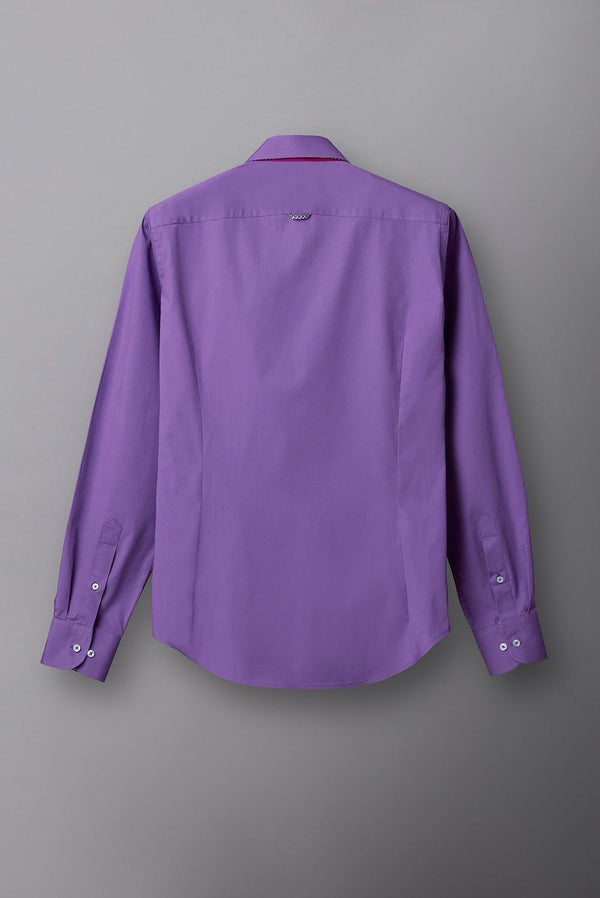 Button down Collar Poplin Stretch Man Shirt Purple Plain