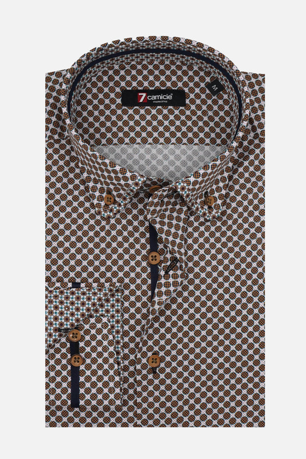Renzo Iconic Poplin Man Shirt White Brown