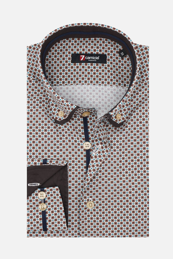 Renzo Iconic Poplin Man Shirt White Brown