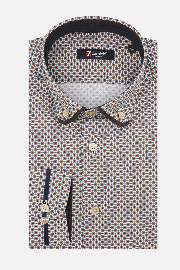 Renzo Iconic Poplin Man Shirt White Brown
