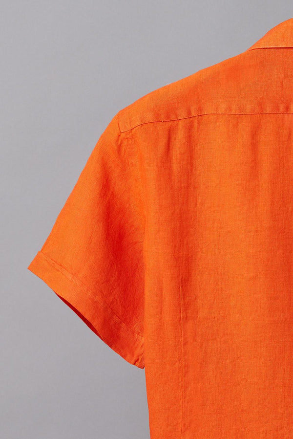 Leonardo Sport Linen Man Shirt Short Sleeve Orange
