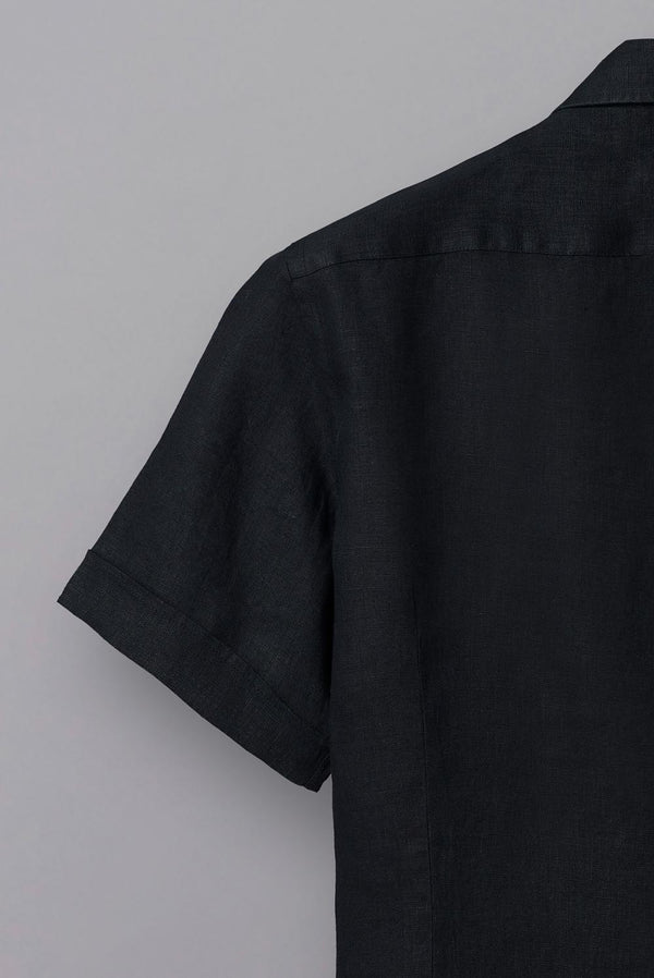 Leonardo Sport Linen Man Shirt Short Sleeve Black