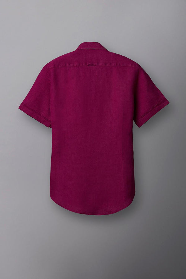 Button down Collar Linen Man Shirt Purple Plain