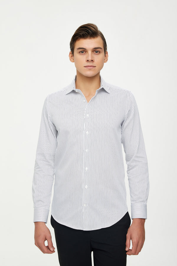 Camisa Hombre Firenze Essential Satin Blanco Azul