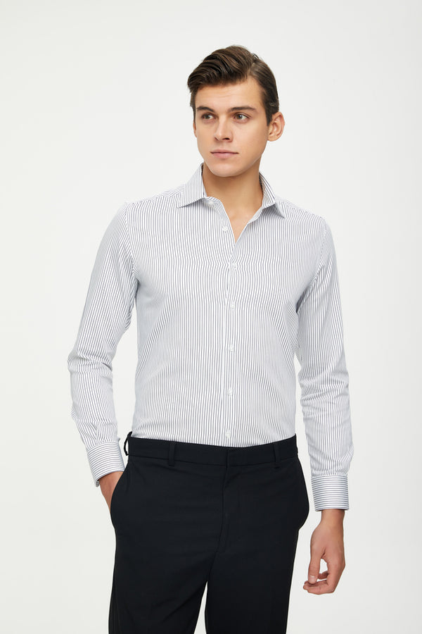 Camisa Hombre Firenze Essential Satin Blanco Azul