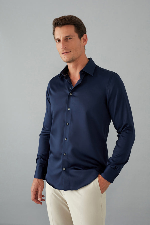 Camisa Hombre Mattia Essential Satin Azul Sin plancha