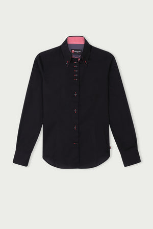 Button down Collar Poplin Women Shirt Black Plain