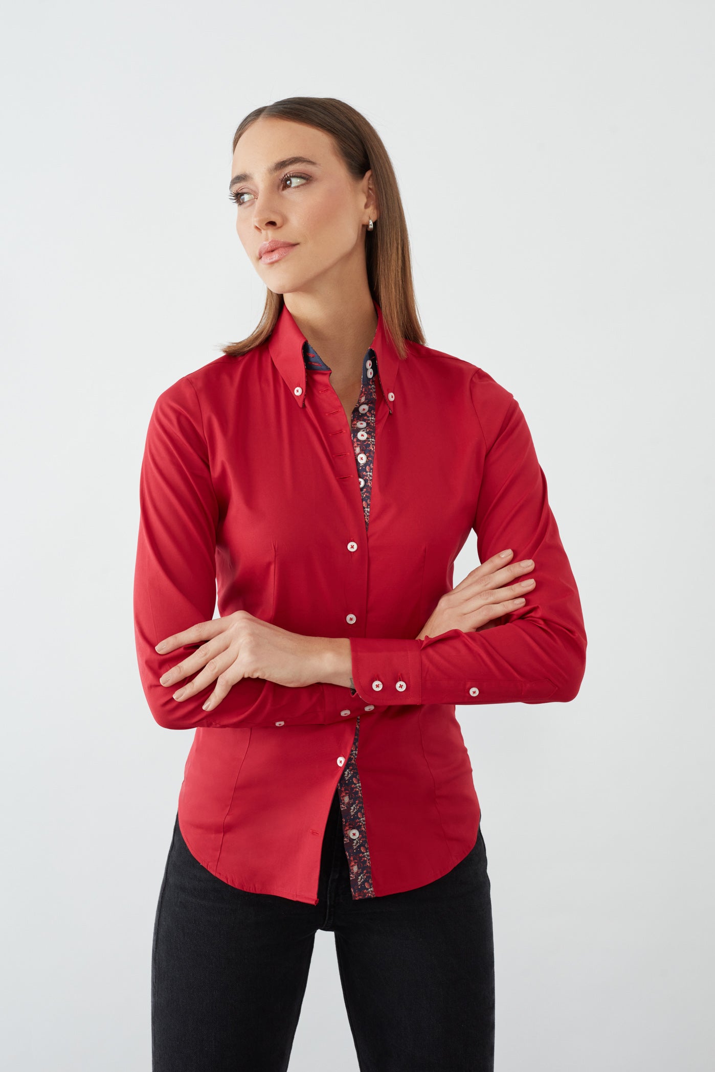 Camicia Donna Silvia Iconic Popelin Stretch Rosso – 7 Camicie