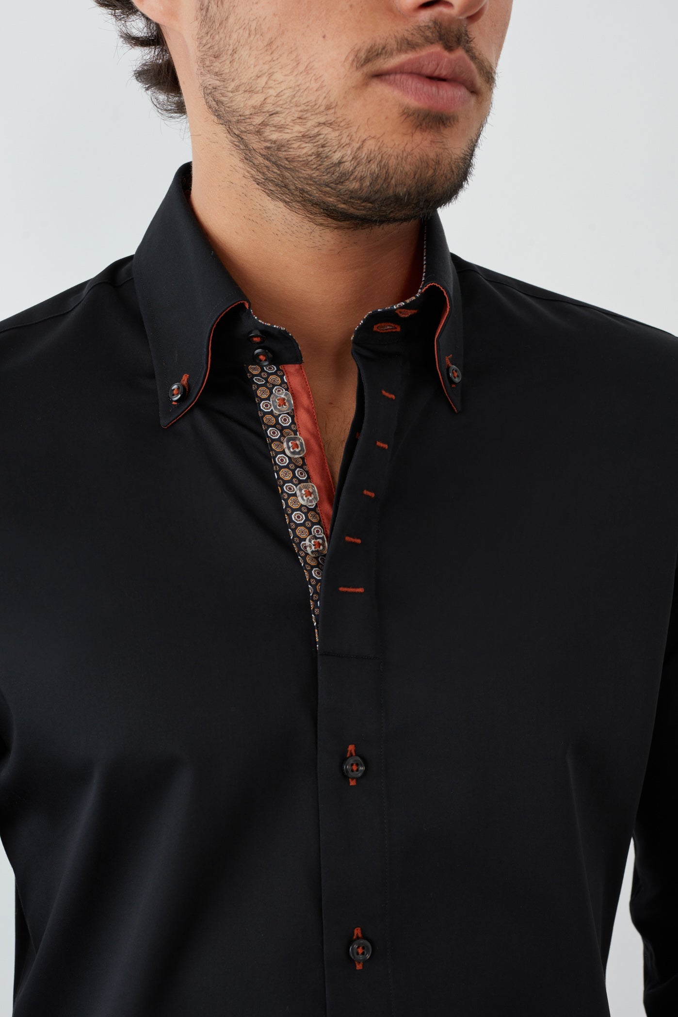 Roma Men's Black Satin Shirt Slim Fit Italian Style 7camicie