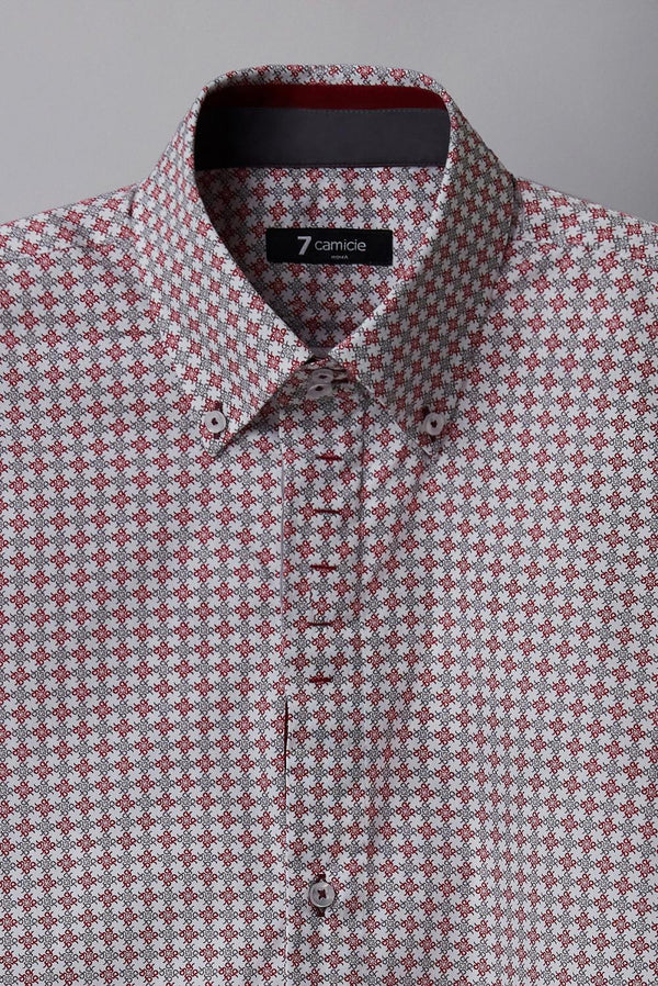 Button down Collar Poplin Man Shirt White Printed