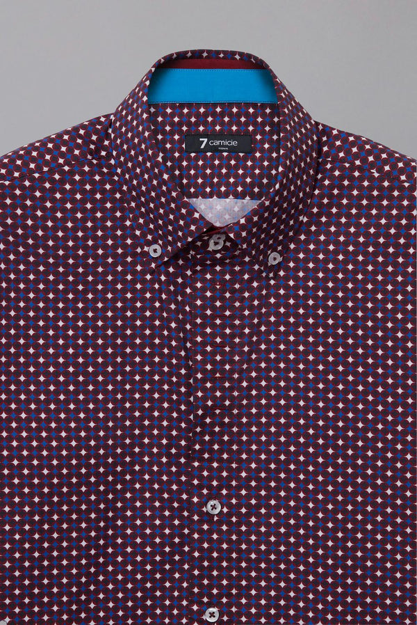 Button down Collar Poplin Man Shirt Red Printed
