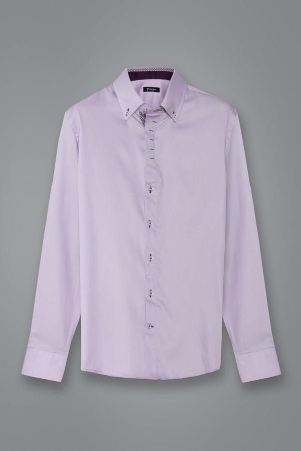 Button down Collar Satin Man Shirt Lilac Plain