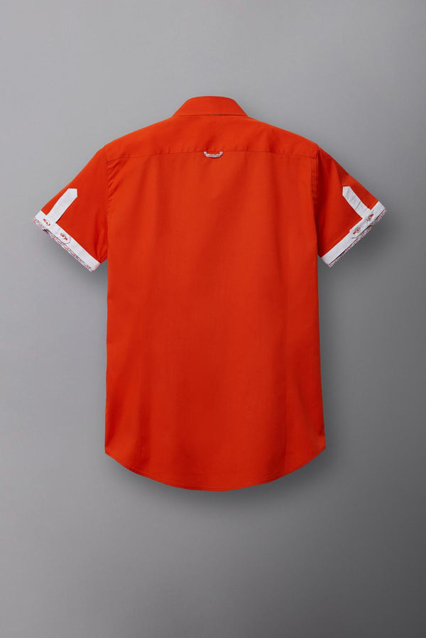 Roma Iconic Poplin Stretch Man Shirt Short Sleeve Orange