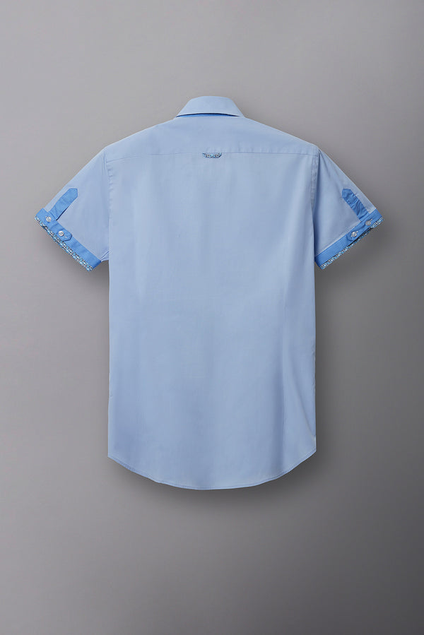 Roma Iconic Poplin Stretch Man Shirt Short Sleeve Light Blue