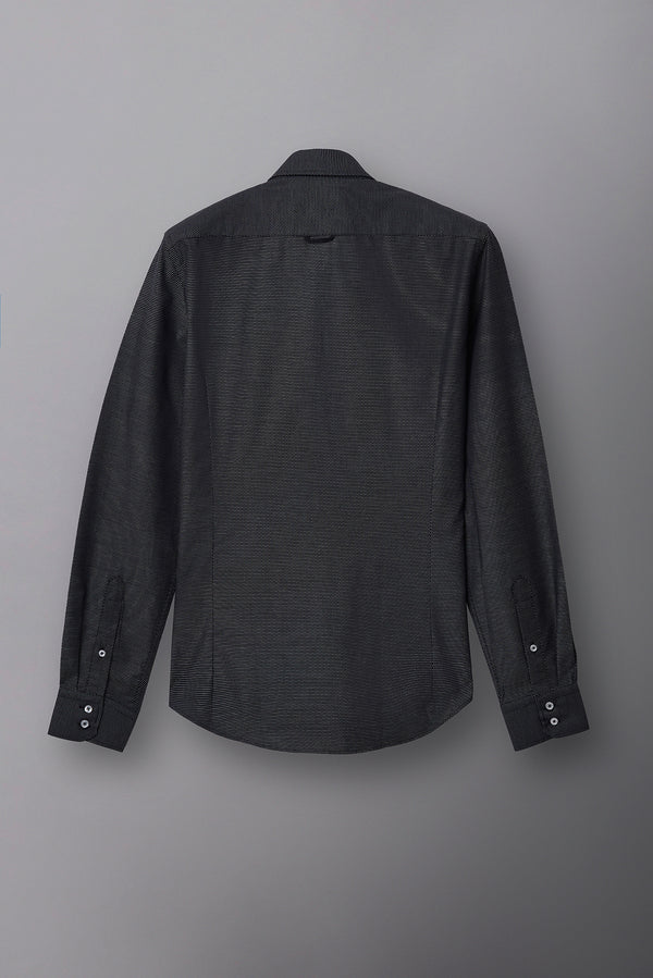 Button down Collar Jaquard Man Shirt Black Printed