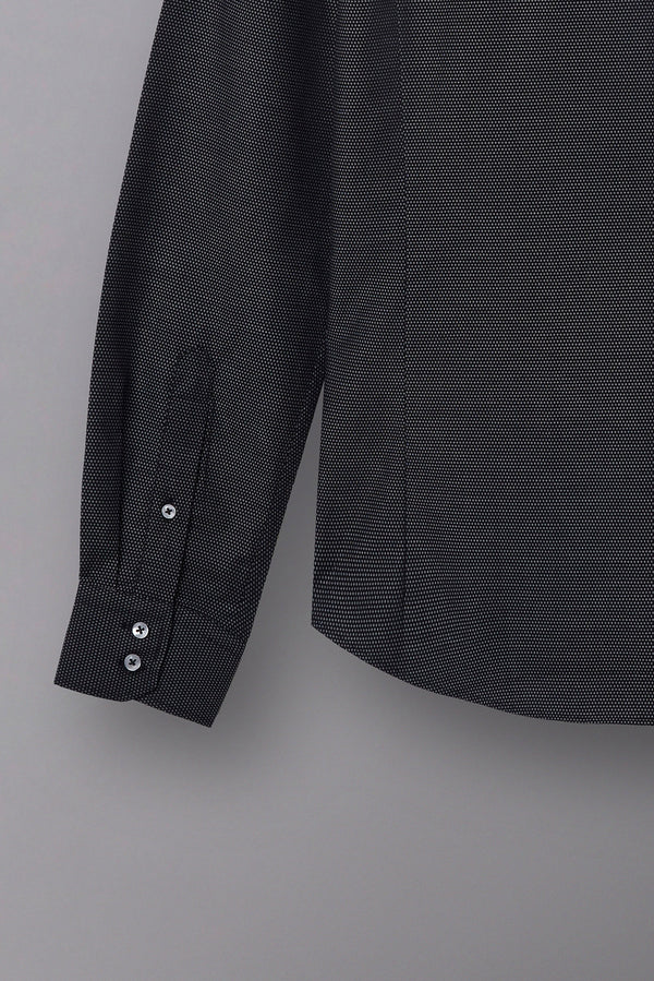 Button down Collar Jaquard Man Shirt Black Printed