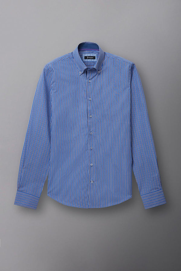 Button down Collar Poplin Man Shirt Light Blue Stripe